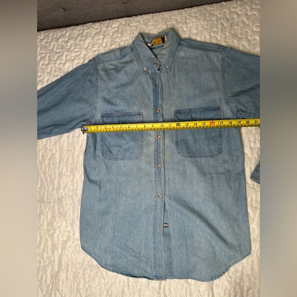 Vintage Union Khaki Denim Shirt Rugged Workwear Y2K Oversized Button-Up Menswear - Picture 10 of 12